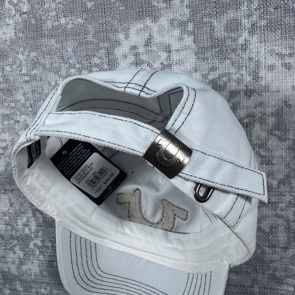 True Religion Buddha Horseshoe Cap Mens OS White Denim Patch Contrast Stitch